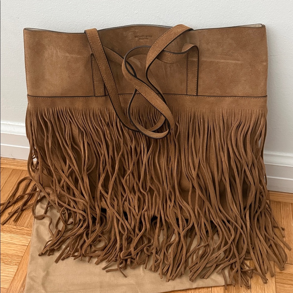 Michael Kors Collection Tan Suede Fringe Tote